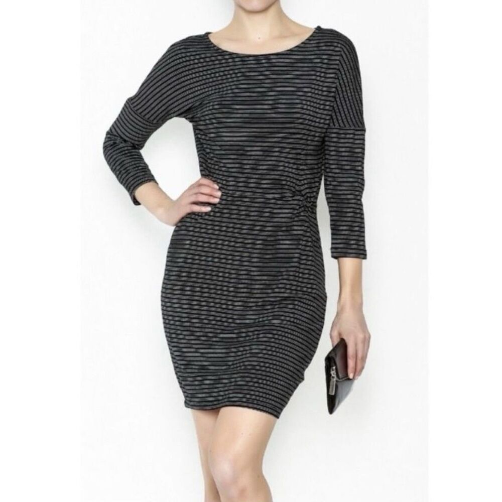 NEW Cupcakes & Cashmere Rylin Black Striped 3/4 Sleeve Knit Bodycon Dress Medium